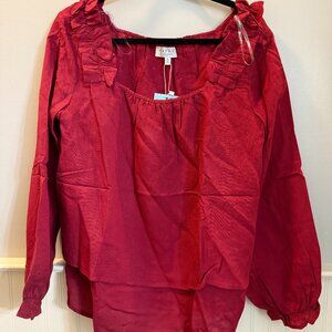 NWT Hayden Los Angeles Red Tiered Pleated Long Sleeve Shirt
